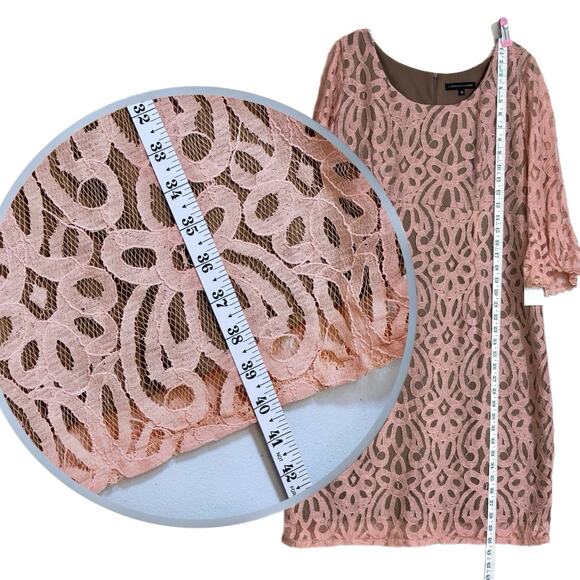 Empire Midi Dress 16 Pink Lace Overlay Bell Sleeve Event Bridal Party Fairy Boho - Picture 9 of 15